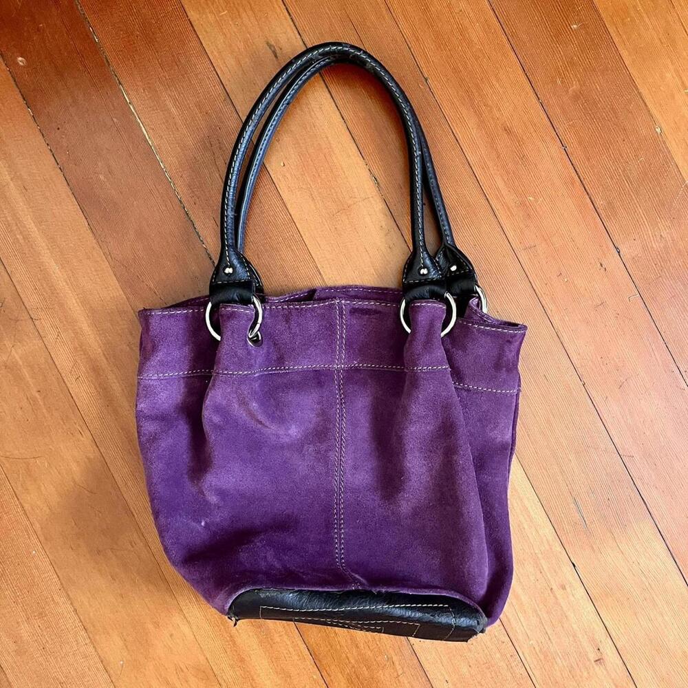 Tignanello Y2K Purple Suede and Black Handle Purse (Perfect Interior)